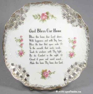 "God Bless Our Home" Plate with Painted Roses - NE1073A